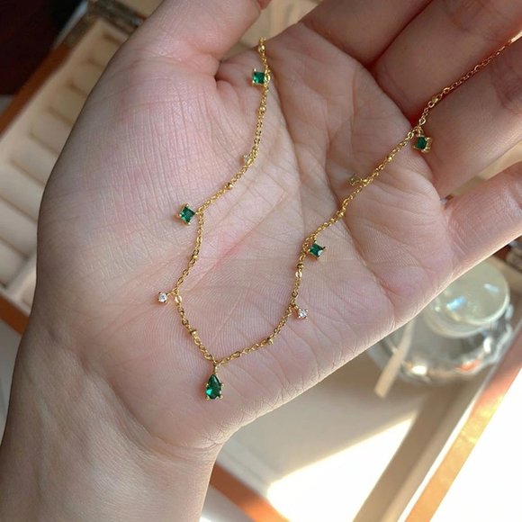 *NEW Gold Emerald Diamond Drop Necklace - Picture 8 of 9